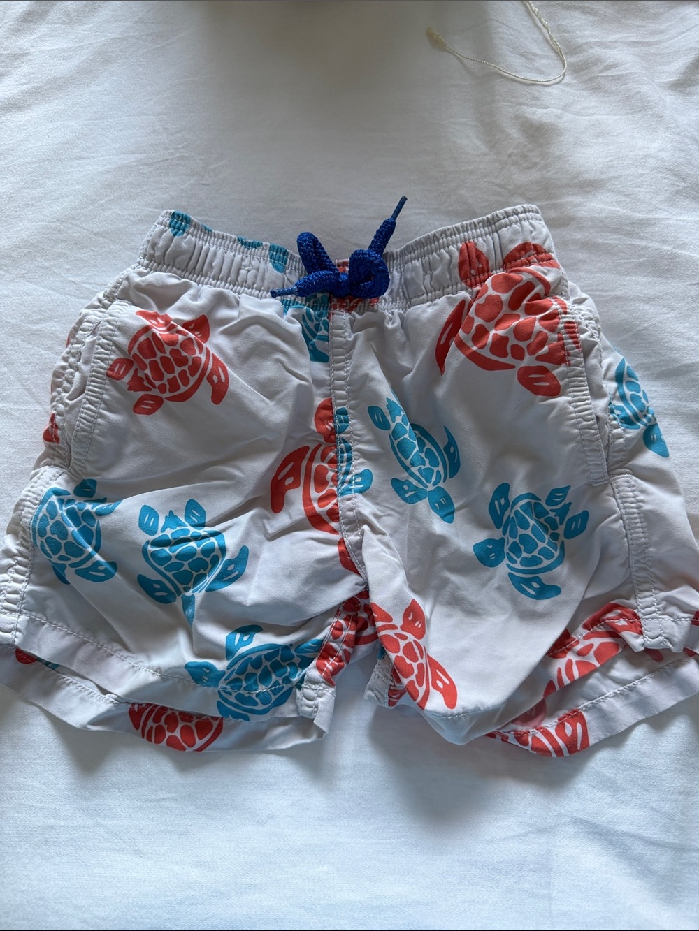 Vilebrequin White Swim Shorts with Red & Blue Turtle Print